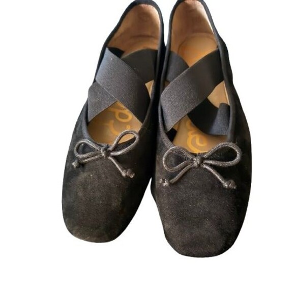 SAM EDELMAN Black Suede Cross Strap Ballerina Flats Size 8 - Picture 1 of 5